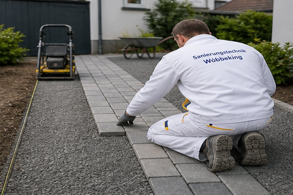 Plattenverlegung auf einem Weg im Außenbereich